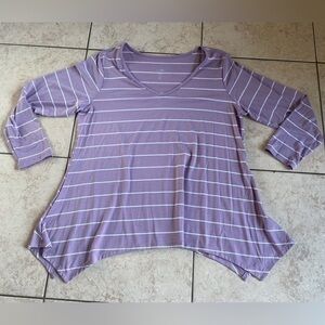 Just Be Purple White Striped Long Sleeve V Neck Size 2X